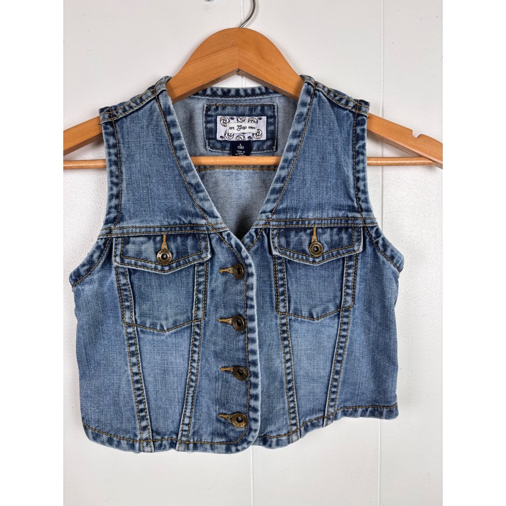Y2K Gap Jeans Vest Girls Size L (10) Denim Blue Button‎ Adjustable Back
